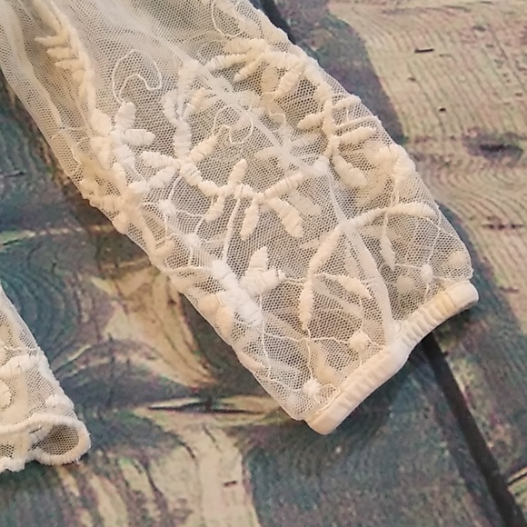 Ivory Embroidered Mesh Long Sleeved Blouse - Picture 2 of 7